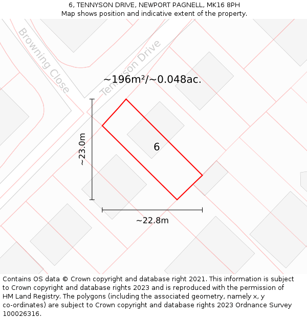 6, TENNYSON DRIVE, NEWPORT PAGNELL, MK16 8PH: Plot and title map