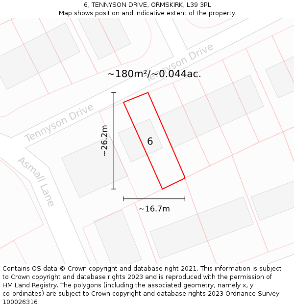 6, TENNYSON DRIVE, ORMSKIRK, L39 3PL: Plot and title map