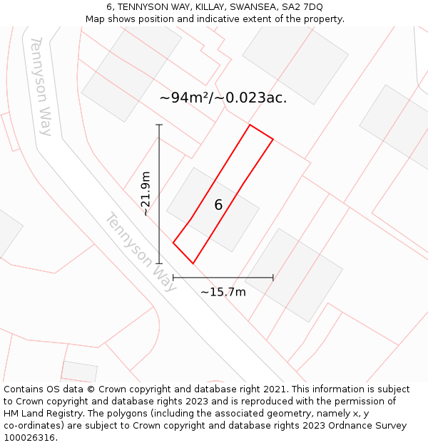 6, TENNYSON WAY, KILLAY, SWANSEA, SA2 7DQ: Plot and title map