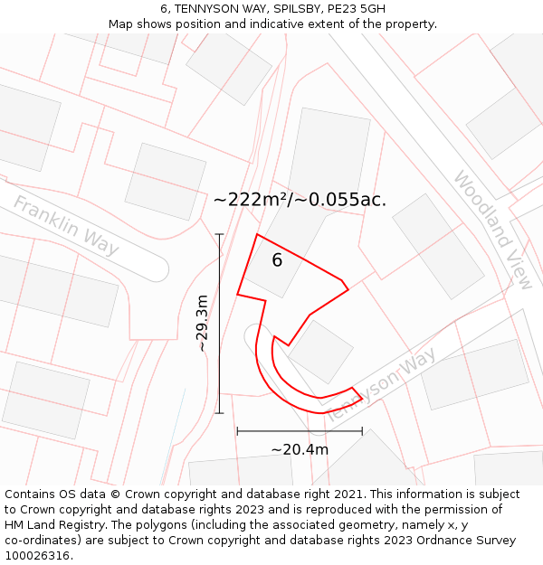 6, TENNYSON WAY, SPILSBY, PE23 5GH: Plot and title map