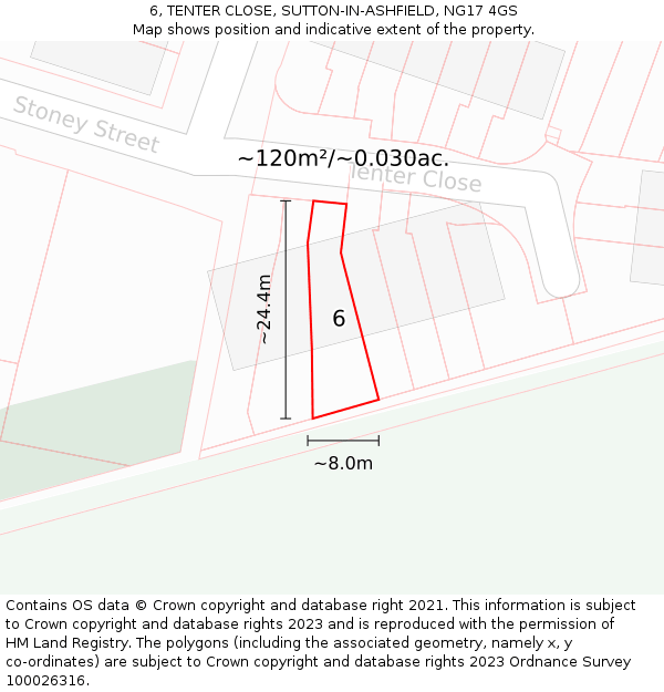 6, TENTER CLOSE, SUTTON-IN-ASHFIELD, NG17 4GS: Plot and title map