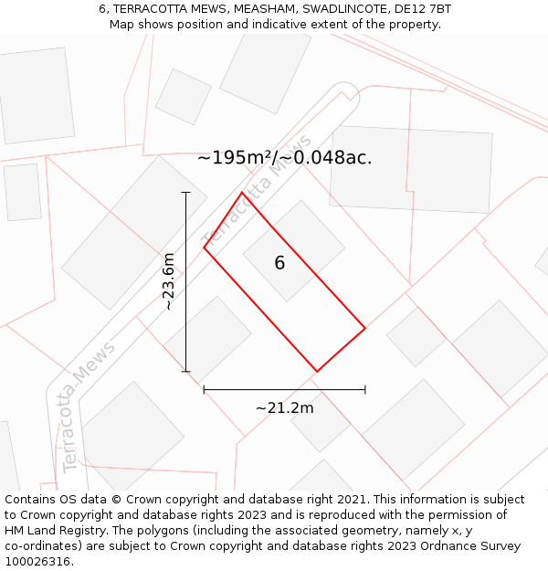 6, TERRACOTTA MEWS, MEASHAM, SWADLINCOTE, DE12 7BT: Plot and title map