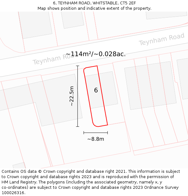 6, TEYNHAM ROAD, WHITSTABLE, CT5 2EF: Plot and title map
