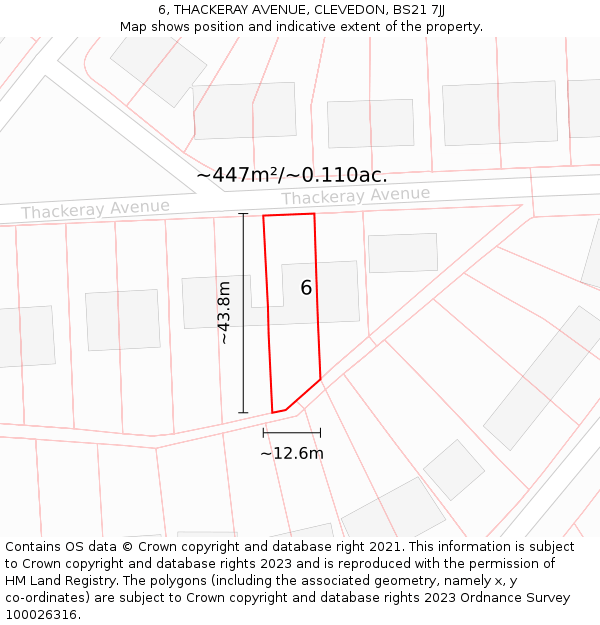 6, THACKERAY AVENUE, CLEVEDON, BS21 7JJ: Plot and title map