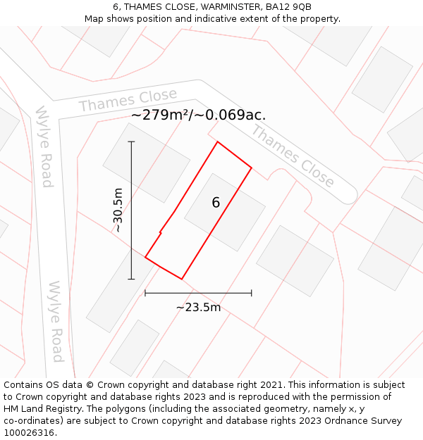 6, THAMES CLOSE, WARMINSTER, BA12 9QB: Plot and title map