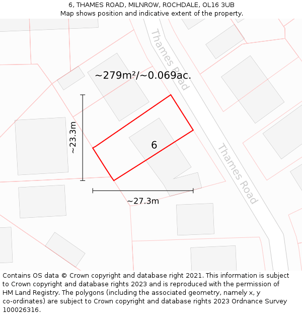 6, THAMES ROAD, MILNROW, ROCHDALE, OL16 3UB: Plot and title map