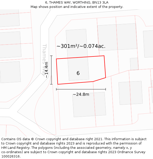 6, THAMES WAY, WORTHING, BN13 3LA: Plot and title map