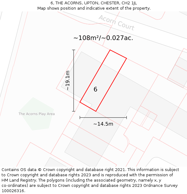 6, THE ACORNS, UPTON, CHESTER, CH2 1JL: Plot and title map