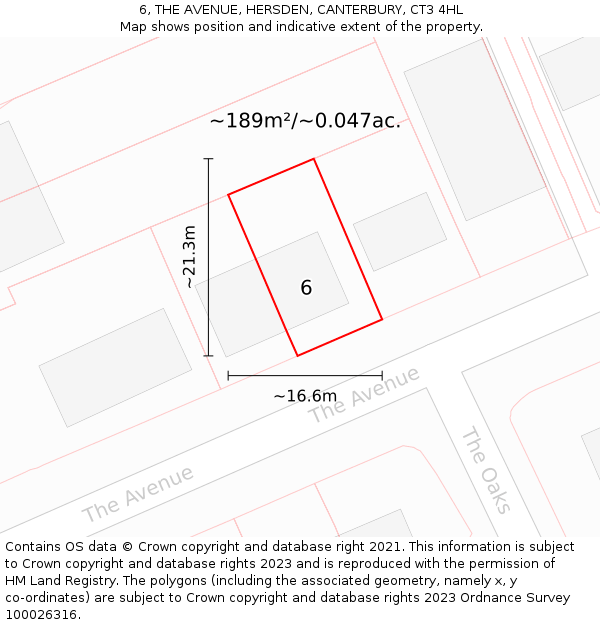 6, THE AVENUE, HERSDEN, CANTERBURY, CT3 4HL: Plot and title map
