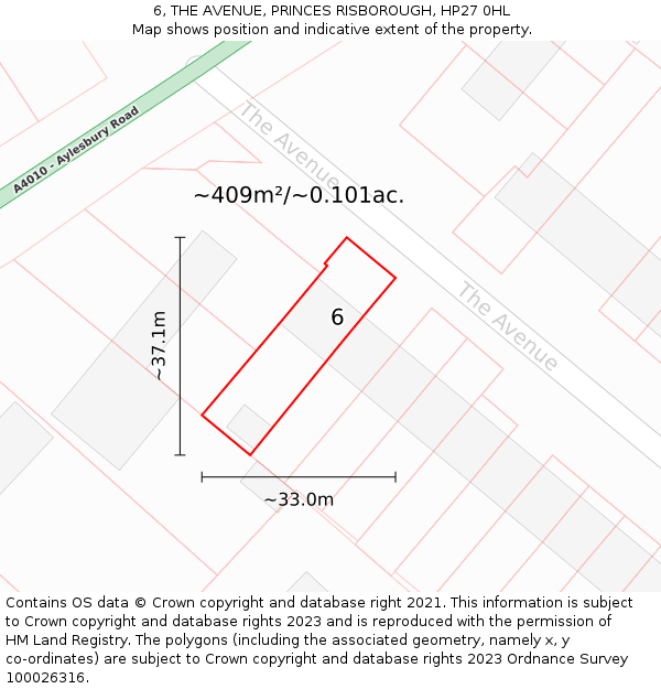 6, THE AVENUE, PRINCES RISBOROUGH, HP27 0HL: Plot and title map