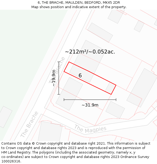 6, THE BRACHE, MAULDEN, BEDFORD, MK45 2DR: Plot and title map