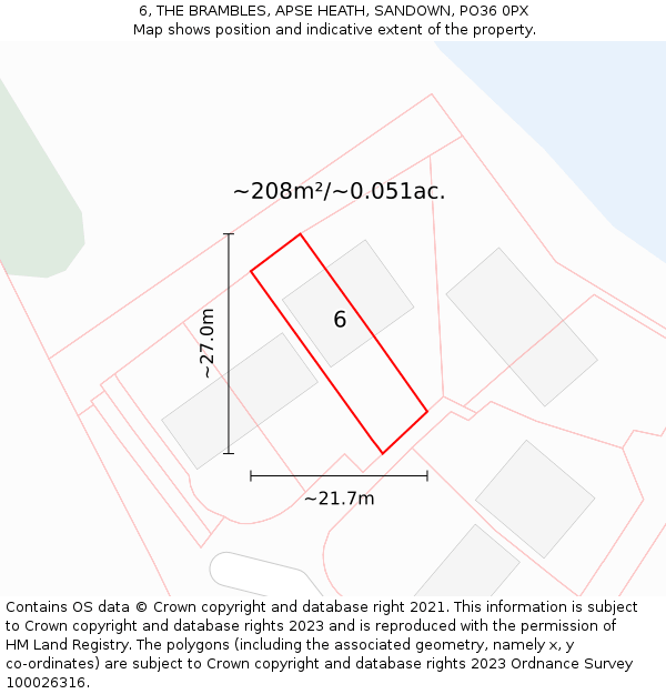 6, THE BRAMBLES, APSE HEATH, SANDOWN, PO36 0PX: Plot and title map