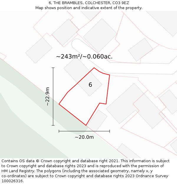 6, THE BRAMBLES, COLCHESTER, CO3 9EZ: Plot and title map
