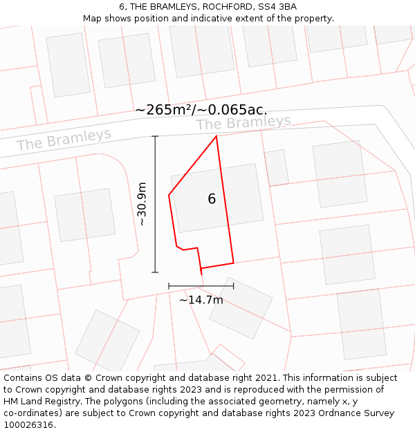 6, THE BRAMLEYS, ROCHFORD, SS4 3BA: Plot and title map