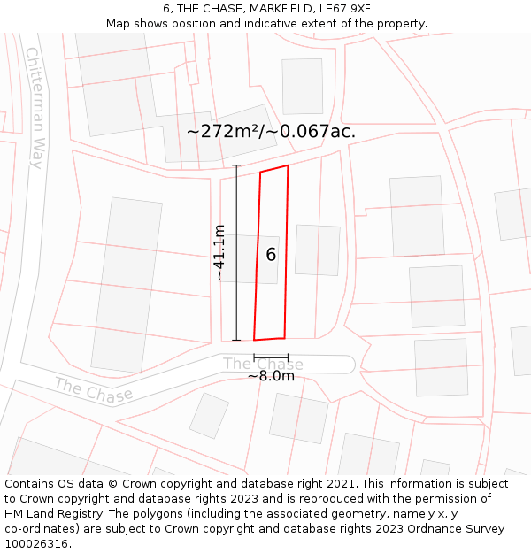 6, THE CHASE, MARKFIELD, LE67 9XF: Plot and title map