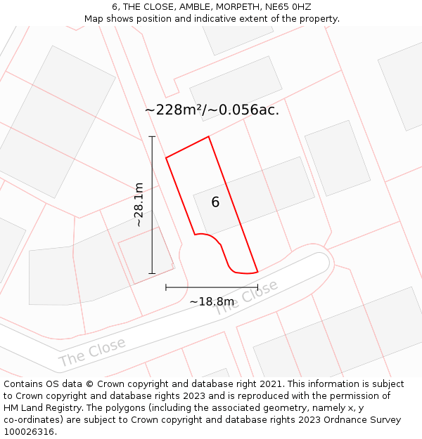 6, THE CLOSE, AMBLE, MORPETH, NE65 0HZ: Plot and title map