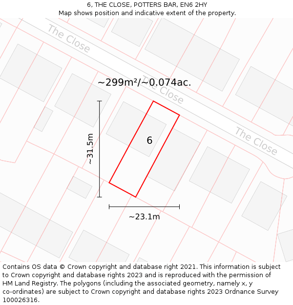 6, THE CLOSE, POTTERS BAR, EN6 2HY: Plot and title map