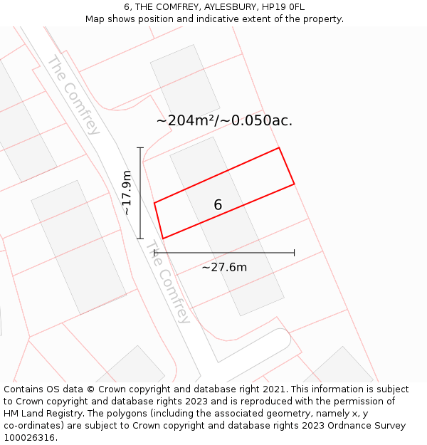 6, THE COMFREY, AYLESBURY, HP19 0FL: Plot and title map