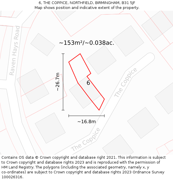 6, THE COPPICE, NORTHFIELD, BIRMINGHAM, B31 5JF: Plot and title map