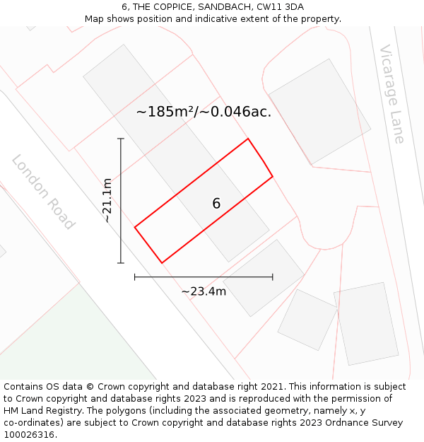 6, THE COPPICE, SANDBACH, CW11 3DA: Plot and title map