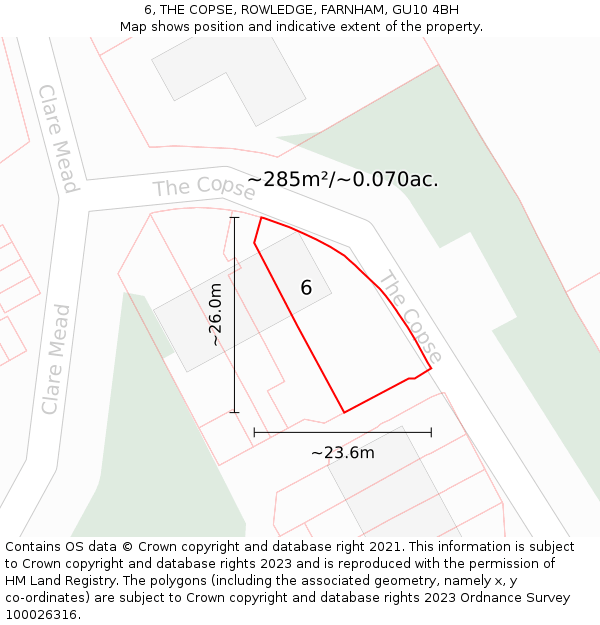 6, THE COPSE, ROWLEDGE, FARNHAM, GU10 4BH: Plot and title map