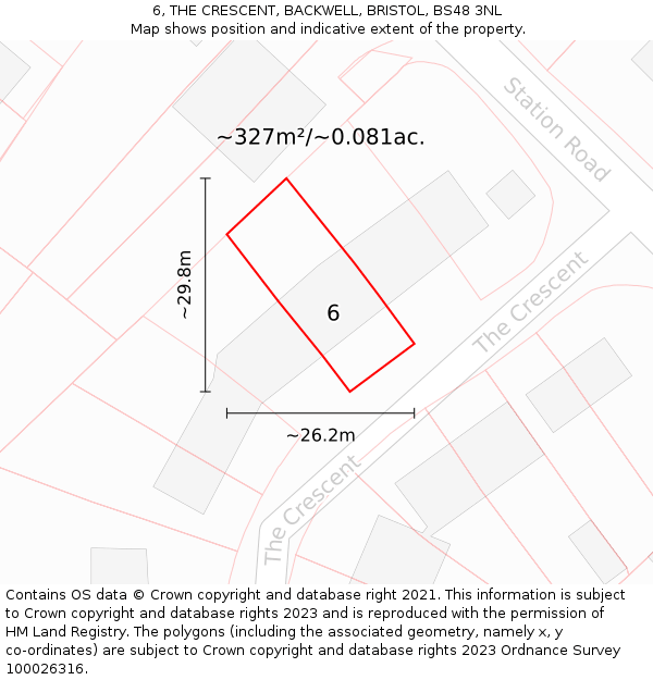 6, THE CRESCENT, BACKWELL, BRISTOL, BS48 3NL: Plot and title map