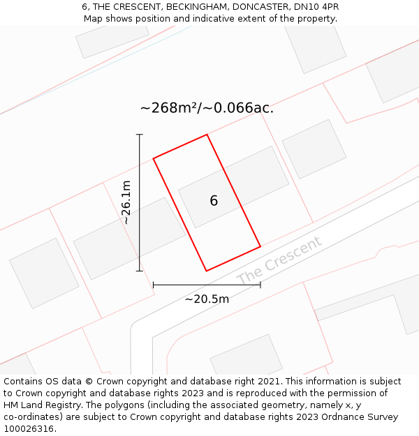 6, THE CRESCENT, BECKINGHAM, DONCASTER, DN10 4PR: Plot and title map