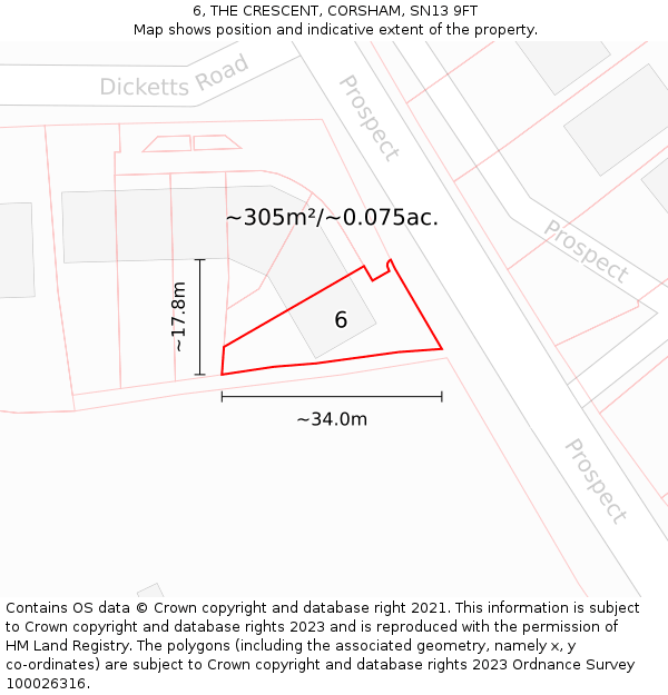 6, THE CRESCENT, CORSHAM, SN13 9FT: Plot and title map
