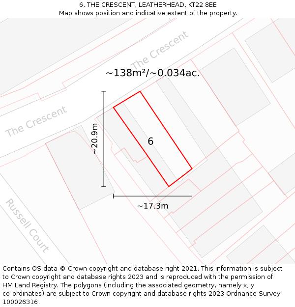 6, THE CRESCENT, LEATHERHEAD, KT22 8EE: Plot and title map
