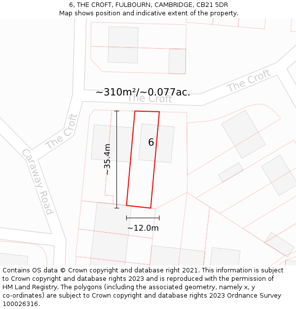 6, THE CROFT, FULBOURN, CAMBRIDGE, CB21 5DR: Plot and title map
