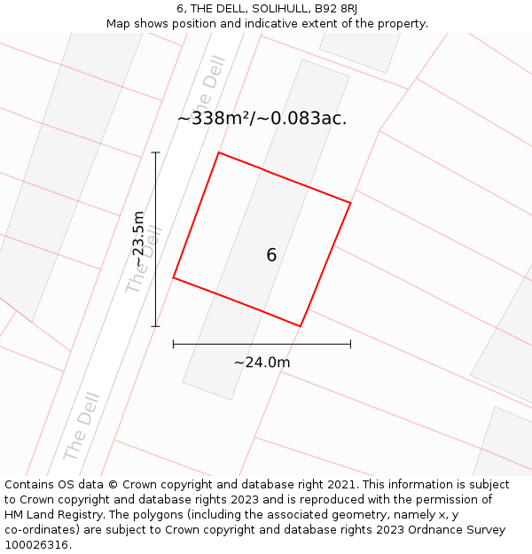 6, THE DELL, SOLIHULL, B92 8RJ: Plot and title map
