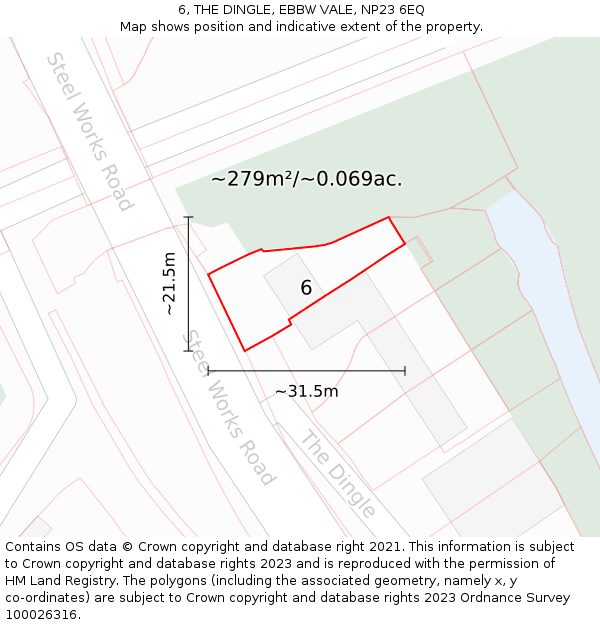 6, THE DINGLE, EBBW VALE, NP23 6EQ: Plot and title map