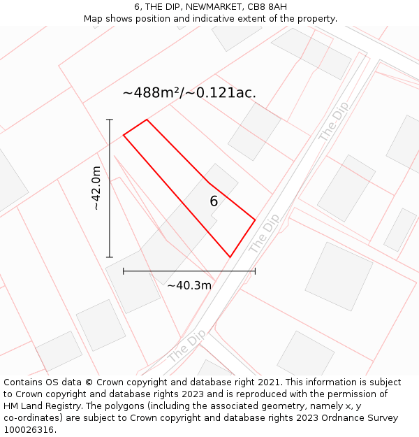 6, THE DIP, NEWMARKET, CB8 8AH: Plot and title map