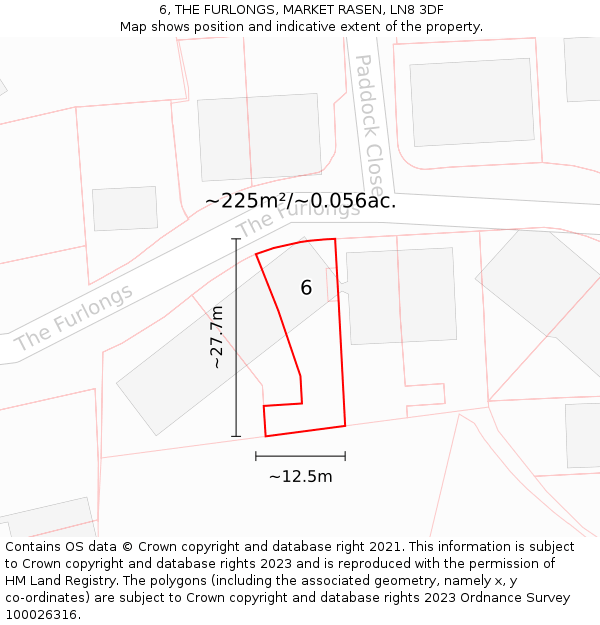 6, THE FURLONGS, MARKET RASEN, LN8 3DF: Plot and title map