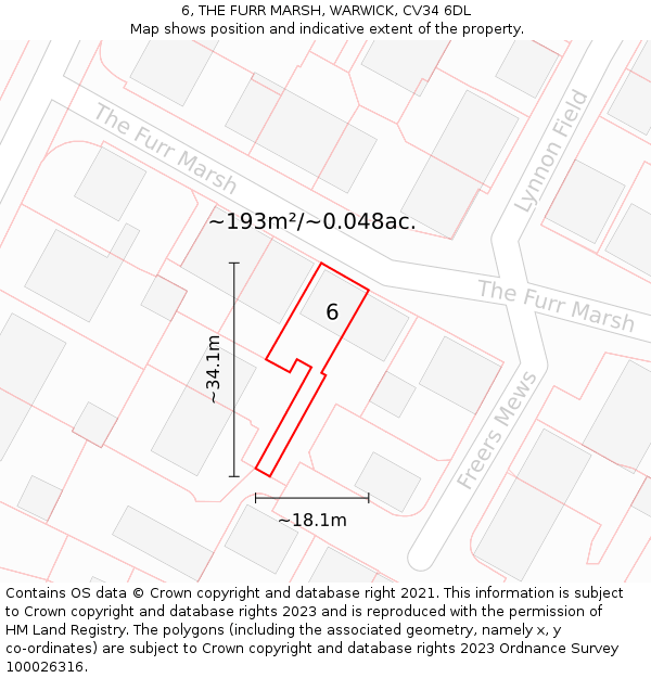 6, THE FURR MARSH, WARWICK, CV34 6DL: Plot and title map