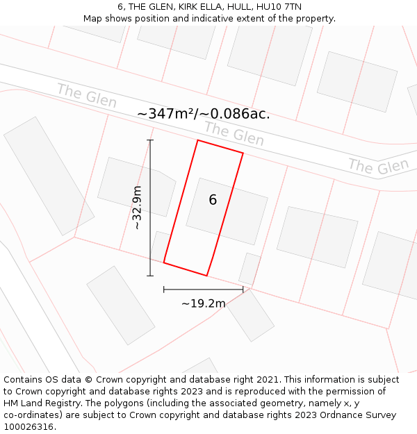 6, THE GLEN, KIRK ELLA, HULL, HU10 7TN: Plot and title map