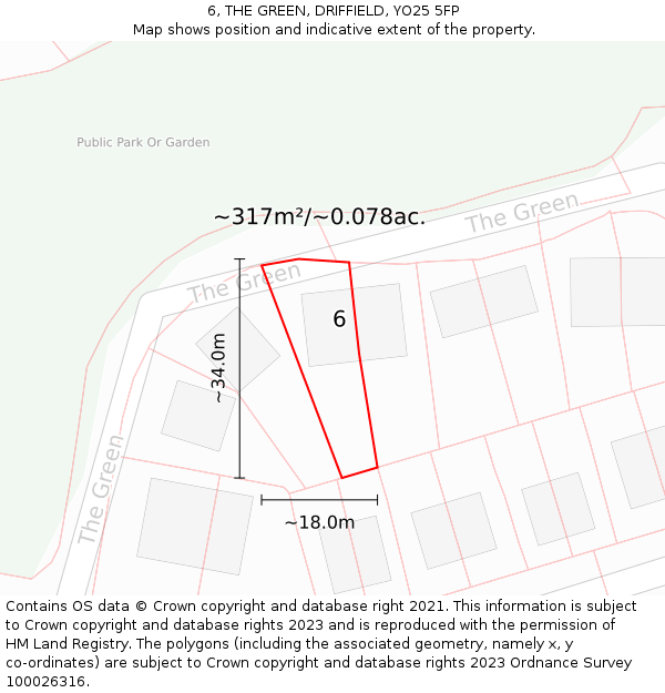6, THE GREEN, DRIFFIELD, YO25 5FP: Plot and title map