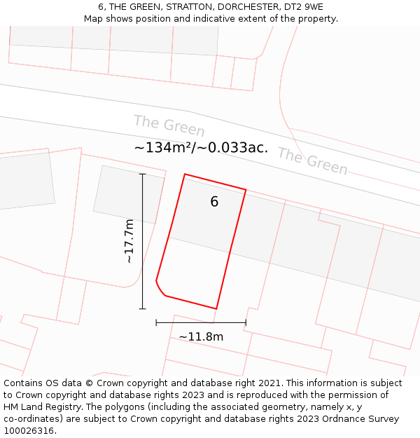 6, THE GREEN, STRATTON, DORCHESTER, DT2 9WE: Plot and title map