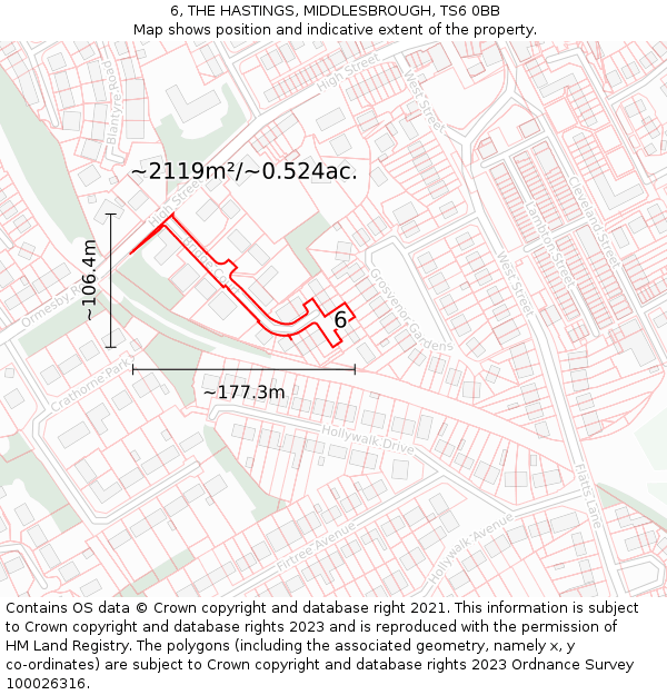 6, THE HASTINGS, MIDDLESBROUGH, TS6 0BB: Plot and title map