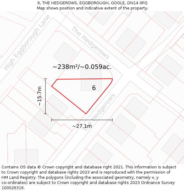 6, THE HEDGEROWS, EGGBOROUGH, GOOLE, DN14 0PQ: Plot and title map