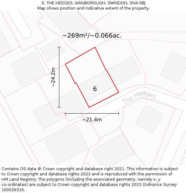 6, THE HEDGES, WANBOROUGH, SWINDON, SN4 0BJ: Plot and title map