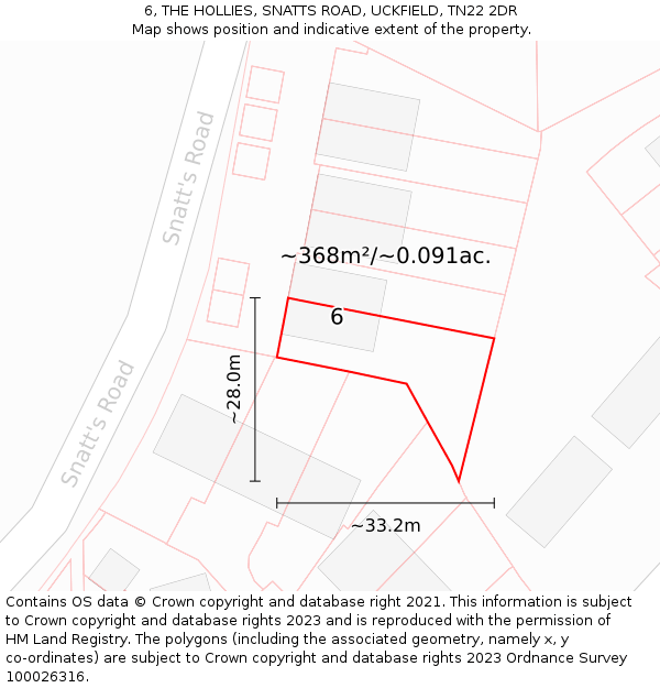 6, THE HOLLIES, SNATTS ROAD, UCKFIELD, TN22 2DR: Plot and title map