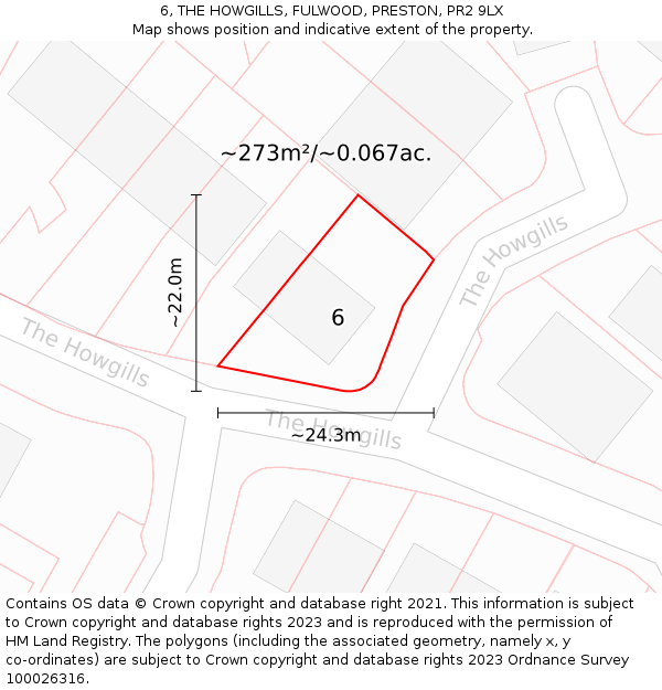 6, THE HOWGILLS, FULWOOD, PRESTON, PR2 9LX: Plot and title map