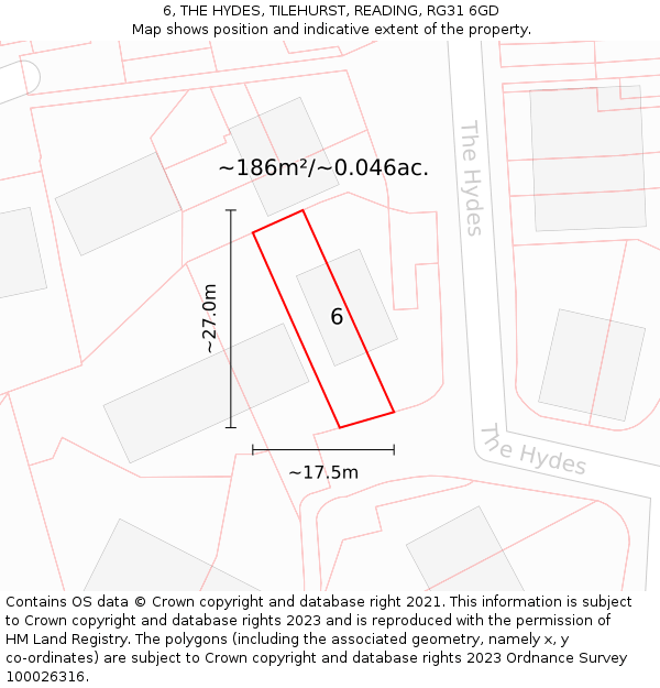 6, THE HYDES, TILEHURST, READING, RG31 6GD: Plot and title map