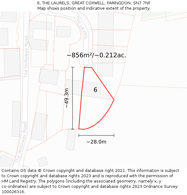 6, THE LAURELS, GREAT COXWELL, FARINGDON, SN7 7NF: Plot and title map