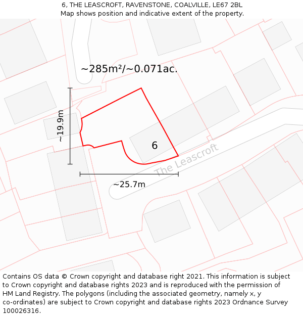 6, THE LEASCROFT, RAVENSTONE, COALVILLE, LE67 2BL: Plot and title map