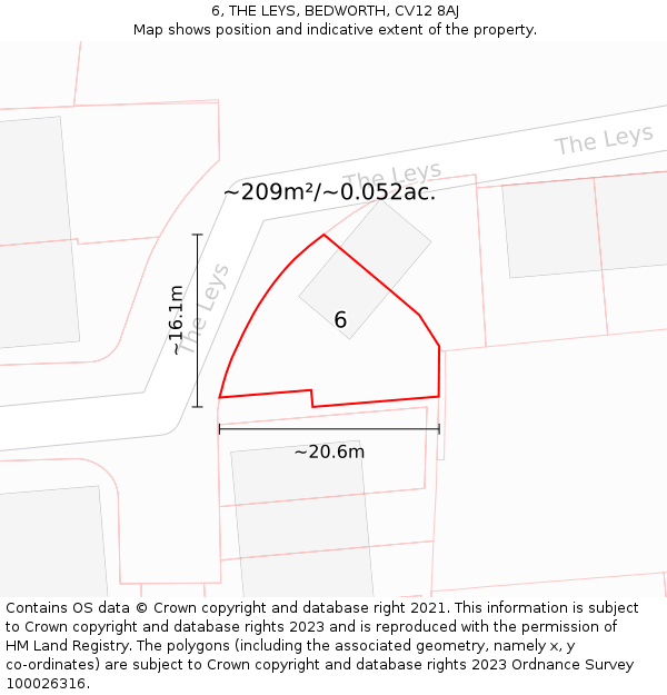 6, THE LEYS, BEDWORTH, CV12 8AJ: Plot and title map