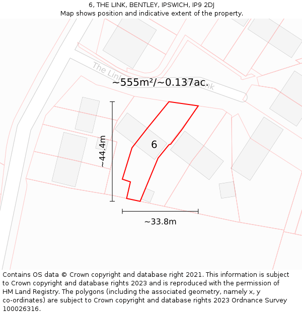 6, THE LINK, BENTLEY, IPSWICH, IP9 2DJ: Plot and title map