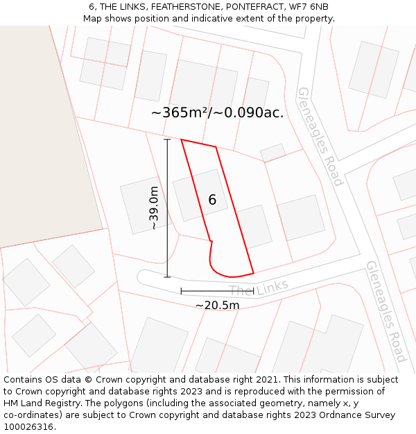 6, THE LINKS, FEATHERSTONE, PONTEFRACT, WF7 6NB: Plot and title map