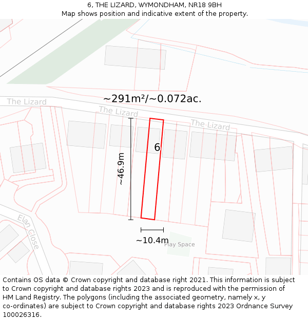 6, THE LIZARD, WYMONDHAM, NR18 9BH: Plot and title map